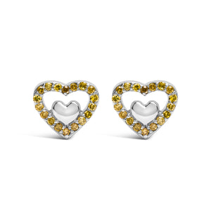 925 Sterling Silver 1/6 Cttw Diamond Open Double Heart Stud Earrings (I-J Color, I3 Clarity)