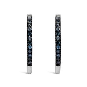 925 Sterling Silver 1/10 Cttw Blue Diamond Hoop Snap Post Hoop Earrings (BlueColor, I3 Clarity)
