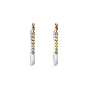 925 Sterling Silver 1/10 Cttw Yellow Diamond Hoop Snap Post Hoop Earrings (Yellow Color, I3 Clarity)