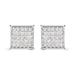 10K White Gold 3/4 Cttw Princess Diamond Composite Stud Earrings (I-J Color, I1-I2 Clarity)