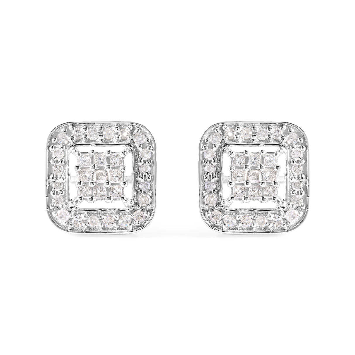 10K White Gold 5/8 Cttw Diamond Square Shaped Composite Stud Earrings (I-J Color, I1-I2 Clarity)