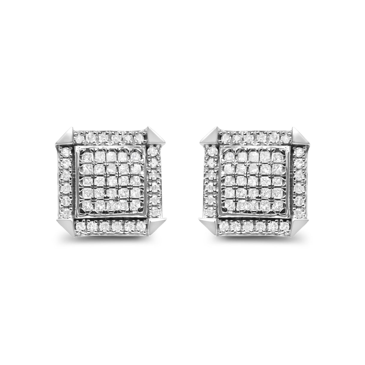 10K White Gold 1.0 Cttw Diamond  Composite with Halo Stud Earrings (H-I Color, I1-I2 Clarity)