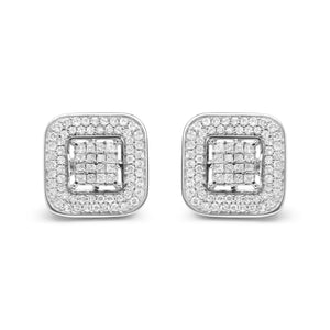 10K White Gold 1.0 Cttw Round and Princess Cut Diamond Composite Open Halo Stud Earrings (H-I Color, SI1-SI2 Clarity)