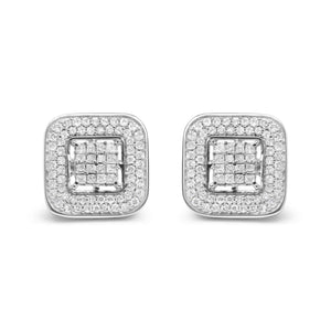 10K White Gold 1.0 Cttw Round and Princess Cut Diamond Composite Open Halo Stud Earrings (H-I Color, SI1-SI2 Clarity)