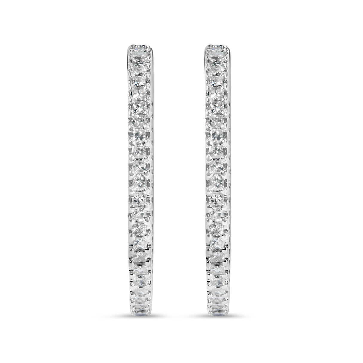 14K White Gold 1.0 Cttw Princess Diamond Inside Out Hoop Earrings (H-I Color, I1-I2 Clarity) - 23 MM