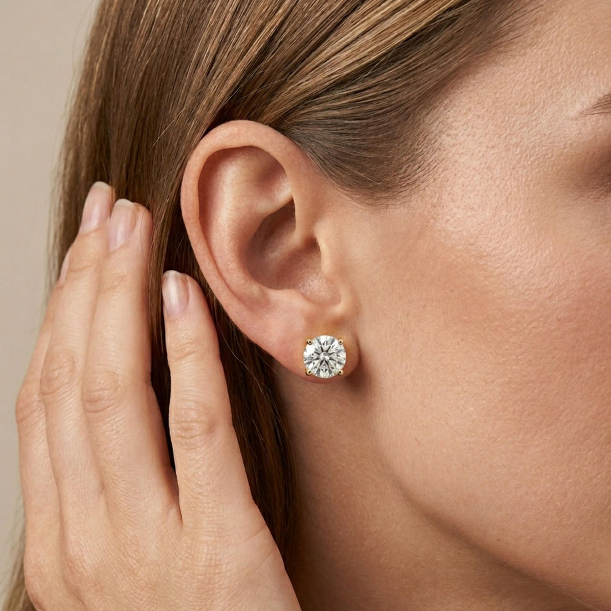 14K Gold Round Lab Grown Diamond Solitaire Stud Earrings with Screw Backs