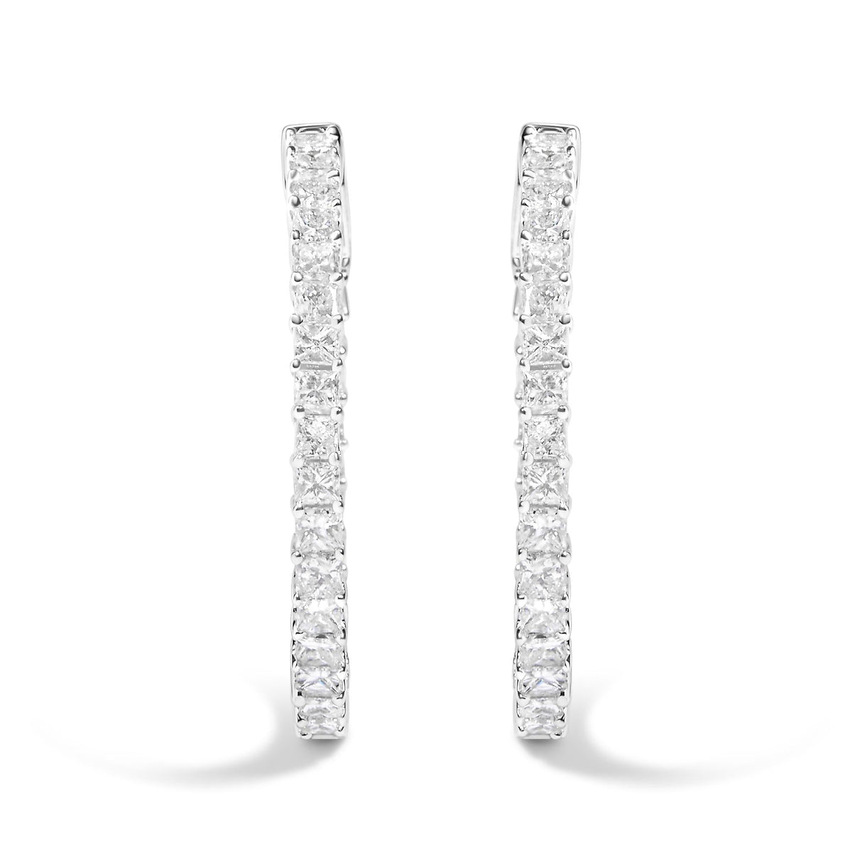 14K White Gold Natural Princess Cut Diamond Inside Out Hoop Earrings (G-H Color, SI2-I1 Clarity)