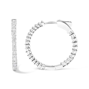 14K White Gold Natural Princess Cut Diamond Inside Out Hoop Earrings (G-H Color, SI2-I1 Clarity)