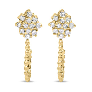 14K Yellow Gold Plated .925 Sterling Silver 1/10 Cttw Diamond Floral Cluster and Beaded Hoop Stud Earrings (H-I Color, I1-I2 Clarity)