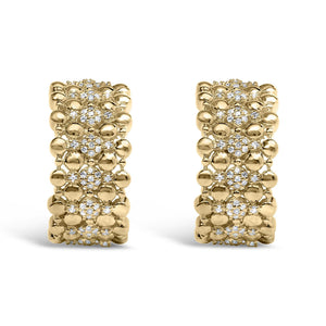 14K Yellow Gold Plated .925 Sterling Silver 3/8 Cttw Diamond and Ball Bead J Hoop Earrings (H-I Color, I1-I2 Clarity)
