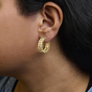 14K Yellow Gold Plated .925 Sterling Silver 3/8 Cttw Diamond Pave Pear Link J Hoop Earrings (H-I Color, I1-I2 Clarity)