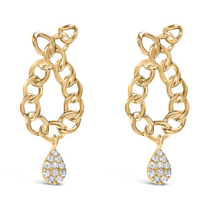14K Yellow Gold Plated .925 Sterling Silver 1/10 Cttw Diamond Chain Link Teardrop Dangle Earrings (H-I Color, I1-I2 Clarity)