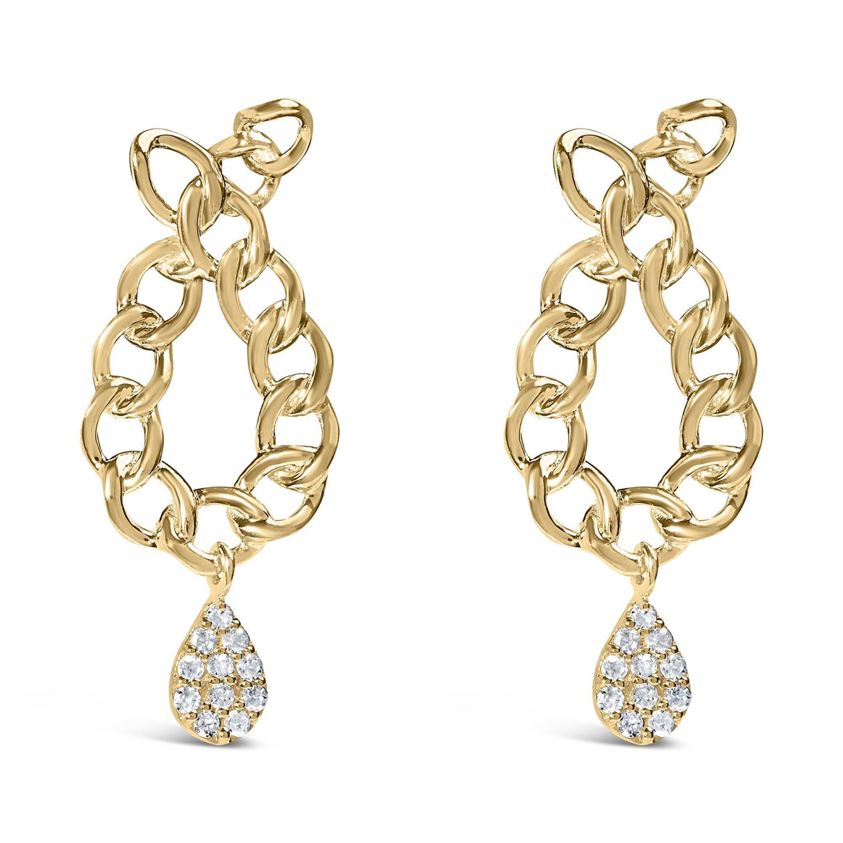 14K Yellow Gold Plated .925 Sterling Silver 1/10 Cttw Diamond Chain Link Teardrop Dangle Earrings (H-I Color, I1-I2 Clarity)