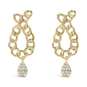 14K Yellow Gold Plated .925 Sterling Silver 1/10 Cttw Diamond Chain Link Teardrop Dangle Earrings (H-I Color, I1-I2 Clarity)