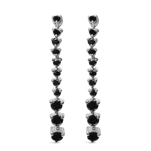 .925 Sterling Silver 1.0 Cttw Black Diamond Arrow Style Graduating Drop Dangle Stud Earrings (Black Color, I2-I3 Clarity)