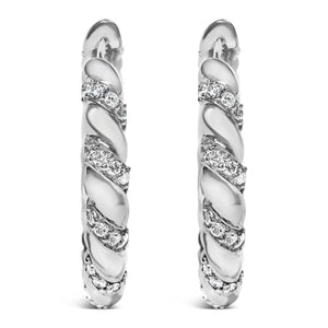 14K White Gold 1 1/5 Cttw Lab Grown Diamond Swirl Design 1" Inch Hoop Earrings (F-G Color, VS1-VS2 Clarity)