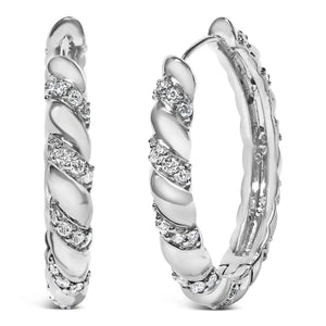 14K White Gold 1 1/5 Cttw Lab Grown Diamond Swirl Design 1" Inch Hoop Earrings (F-G Color, VS1-VS2 Clarity)