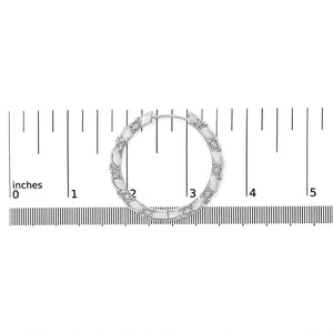 14K White Gold 1 1/5 Cttw Lab Grown Diamond Swirl Design 1" Inch Hoop Earrings (F-G Color, VS1-VS2 Clarity)