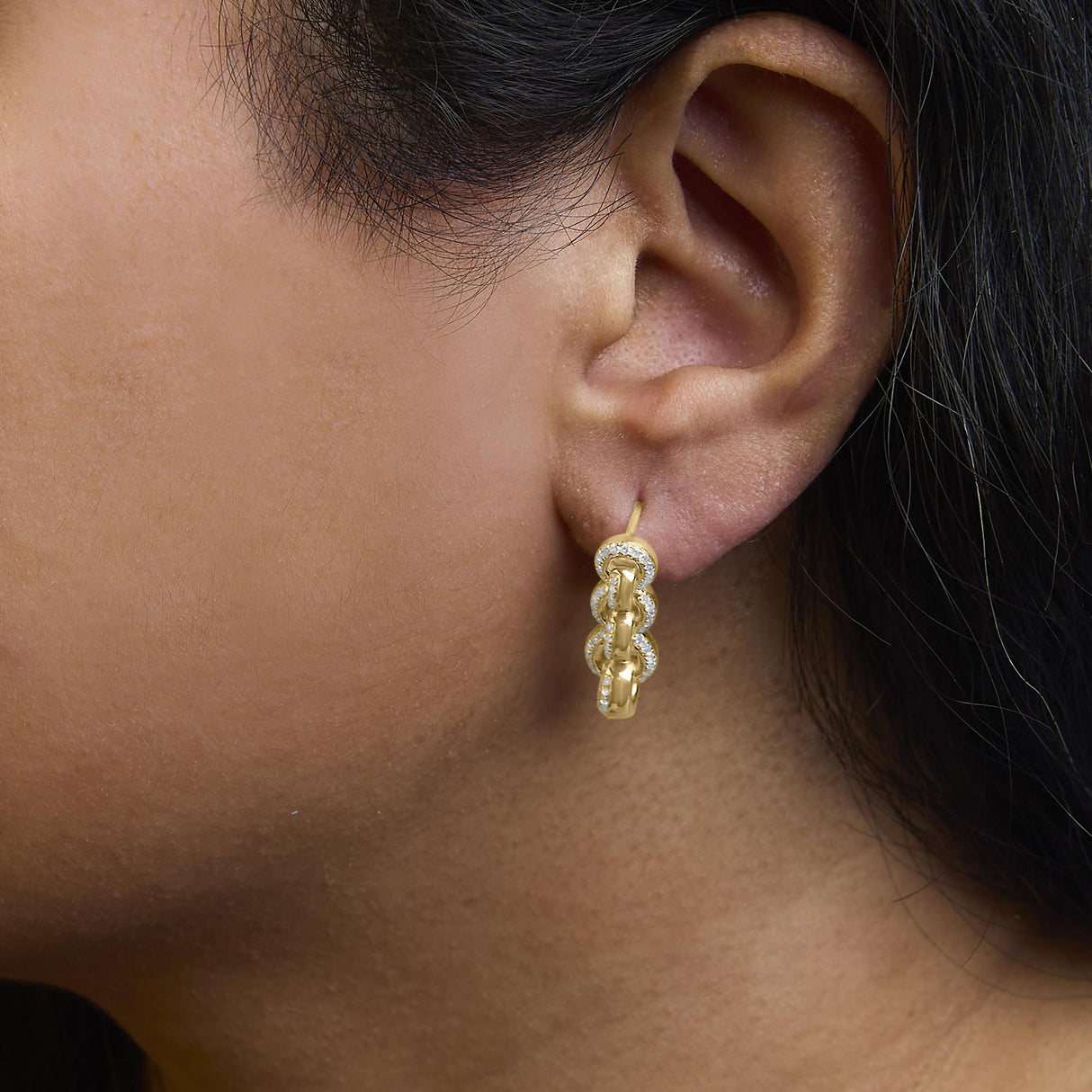 14K Yellow Gold Plated .925 Sterling Silver 1/2 Cttw Diamond Chain Link Drop Earrings (H-I Color, I1-I2 Clarity)