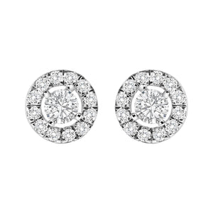 14K White Gold 3/4 Cttw Lab-Grown Diamond Floating Halo Stud Earring (F-G Color, VS1-VS2 Clarity)