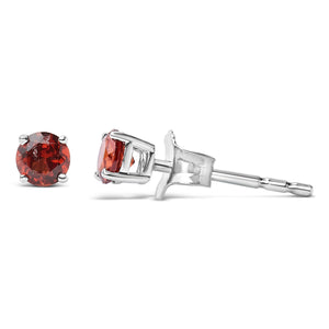 .925 Sterling Silver 3.5 MM Created Round Red Garnet Solitaire Stud Earrings