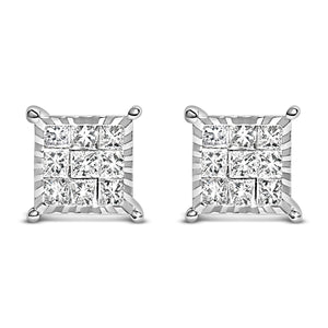 Sterling Silver 1/2 Cttw Princess Diamond Composite Square Stud Earrings