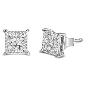 Sterling Silver 1/2 Cttw Princess Diamond Composite Square Stud Earrings