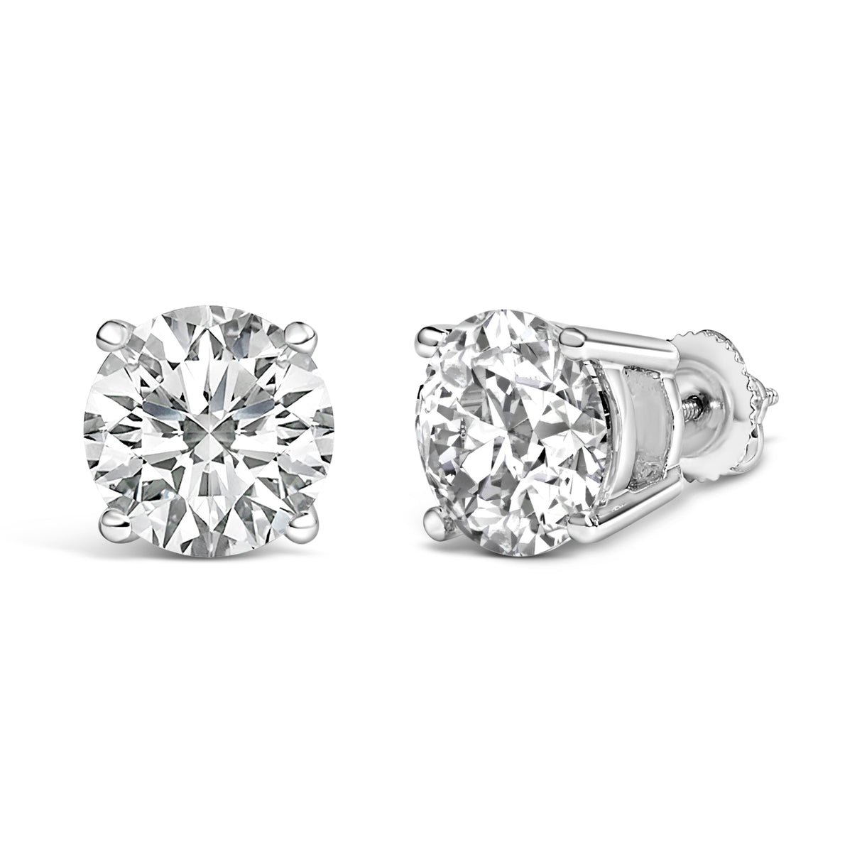 14K White Gold 4.0 Cttw Round Lab Grown Diamond Solitaire Stud Earrings with Screw Backs