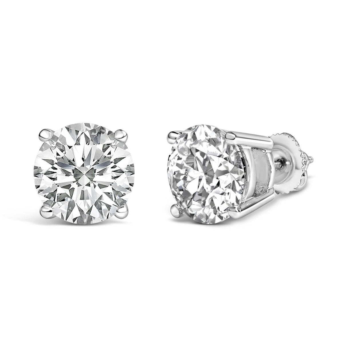14K Gold Round Lab Grown Diamond Solitaire Stud Earrings with Screw Backs
