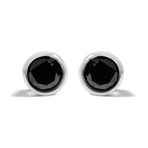 .925 Sterling Silver 4.00 Cttw Round Brilliant-Cut Black Diamond Bezel-Set Stud Earrings with Screw Backs (Fancy Color-Enhanced, I2-I3 Clarity)