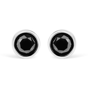 .925 Sterling Silver 4.00 Cttw Round Brilliant-Cut Black Diamond Bezel-Set Stud Earrings with Screw Backs (Fancy Color-Enhanced, I2-I3 Clarity)