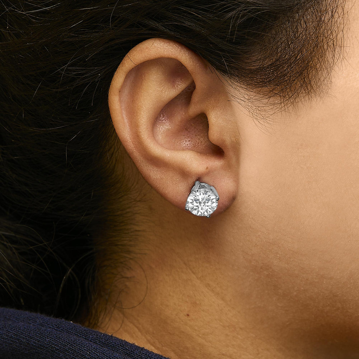 14K Gold Round Lab Grown Diamond Solitaire Stud Earrings with Screw Backs