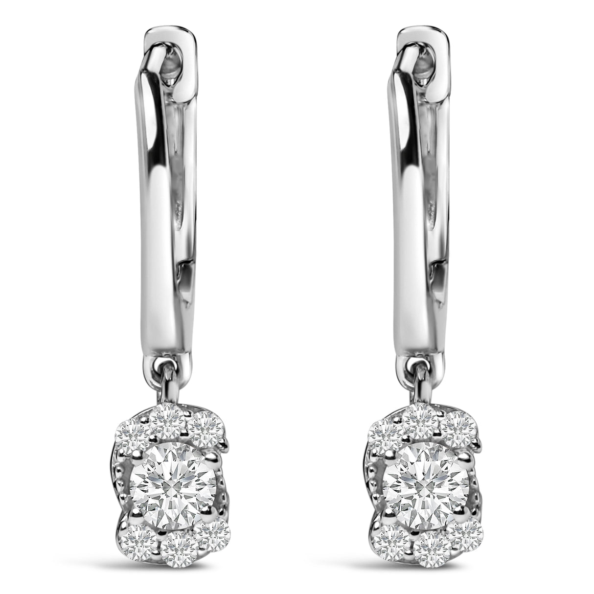 Sterling Silver 1/2 Cttw Lab Grown Diamond Floral Cluster Drop Earrings