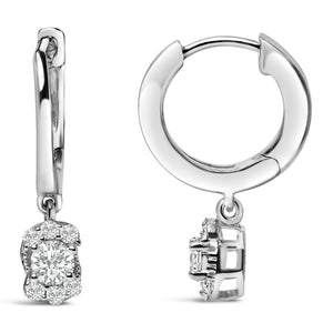 Sterling Silver 1/2 Cttw Lab Grown Diamond Floral Cluster Drop Earrings