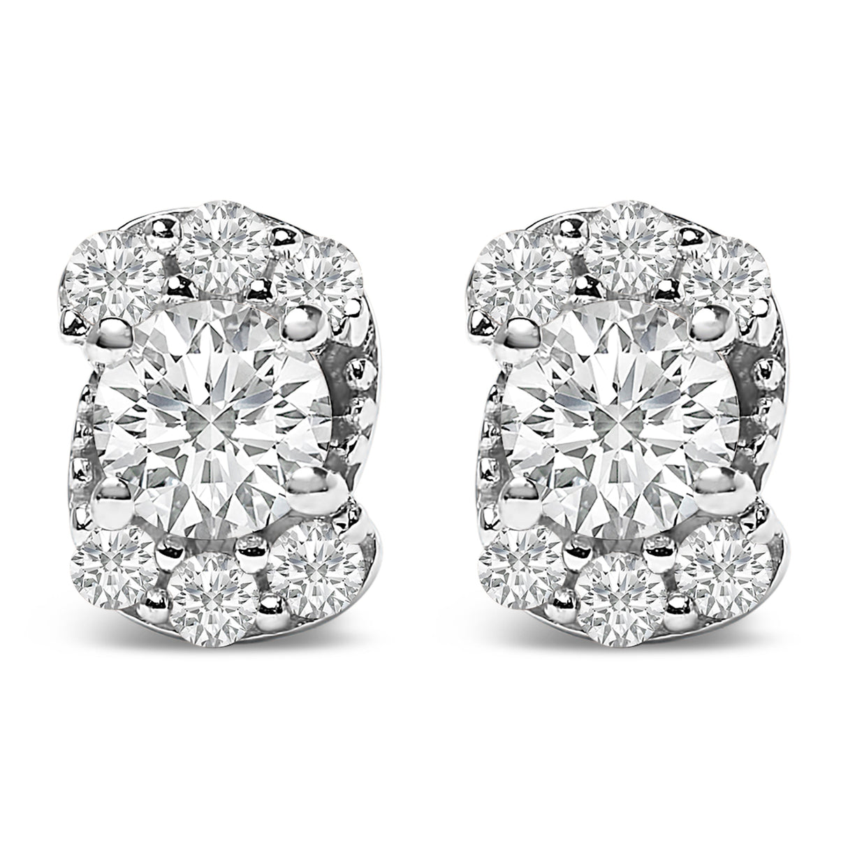 Sterling Silver 1/3 Cttw Lab Grown Diamond Halo Swirl Stud Earrings