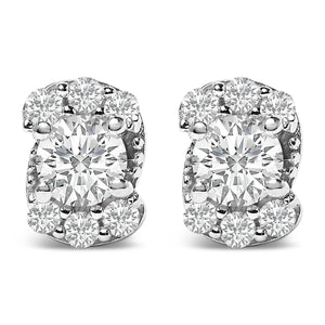 Sterling Silver 1/3 Cttw Lab Grown Diamond Halo Swirl Stud Earrings