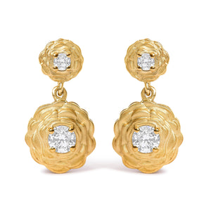 14K Yellow Gold Plated Sterling Silver 1/2 Cttw Lab Grown Diamond Rose Motif Drop Earrings