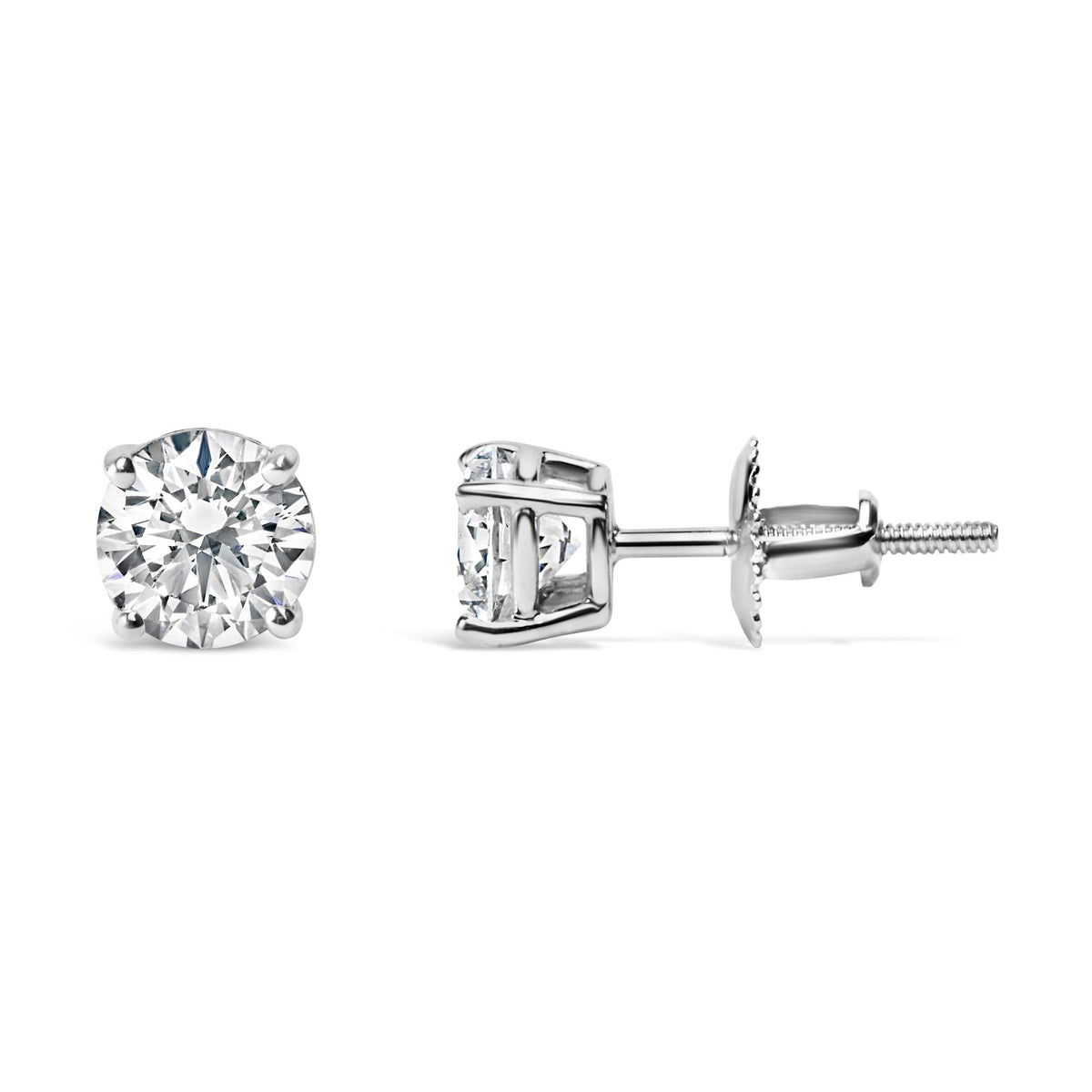 14K Gold Round Lab Grown Diamond Solitaire Stud Earrings with Screw Backs