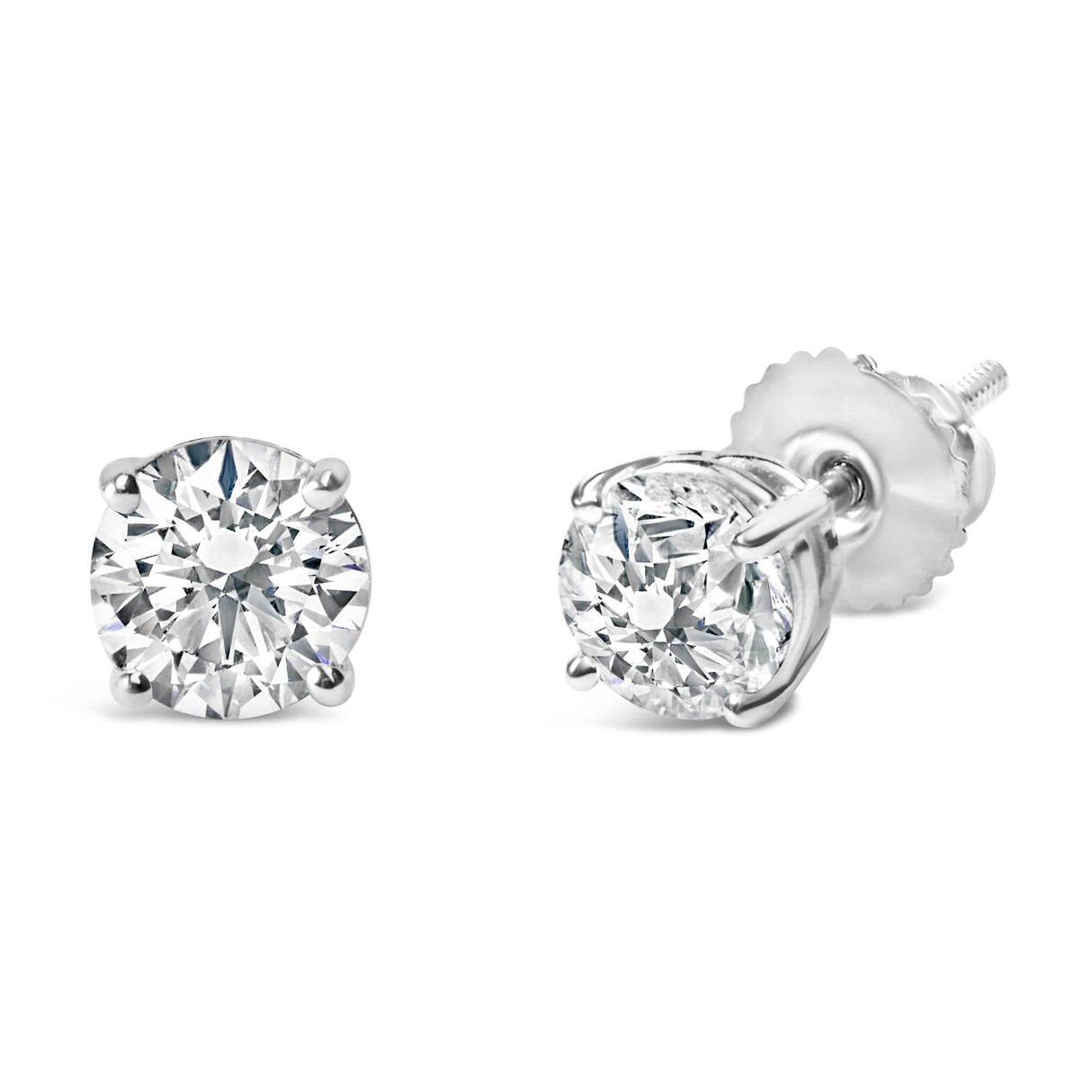 14K Gold Round Lab Grown Diamond Solitaire Stud Earrings with Screw Backs
