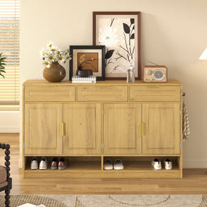 U-Style Farmhouse Sideboard with 3 Drawers & 4 Doors