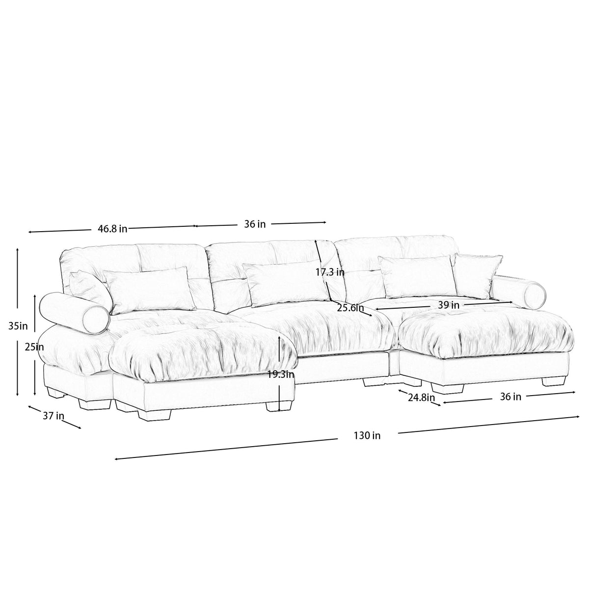 Oversized Modular Sectional Sofa with Movable Ottoman - Fabric, Multiple Colors