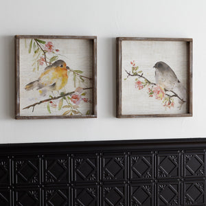 Wood Framed Watercolor Bird Plaque Set of 2