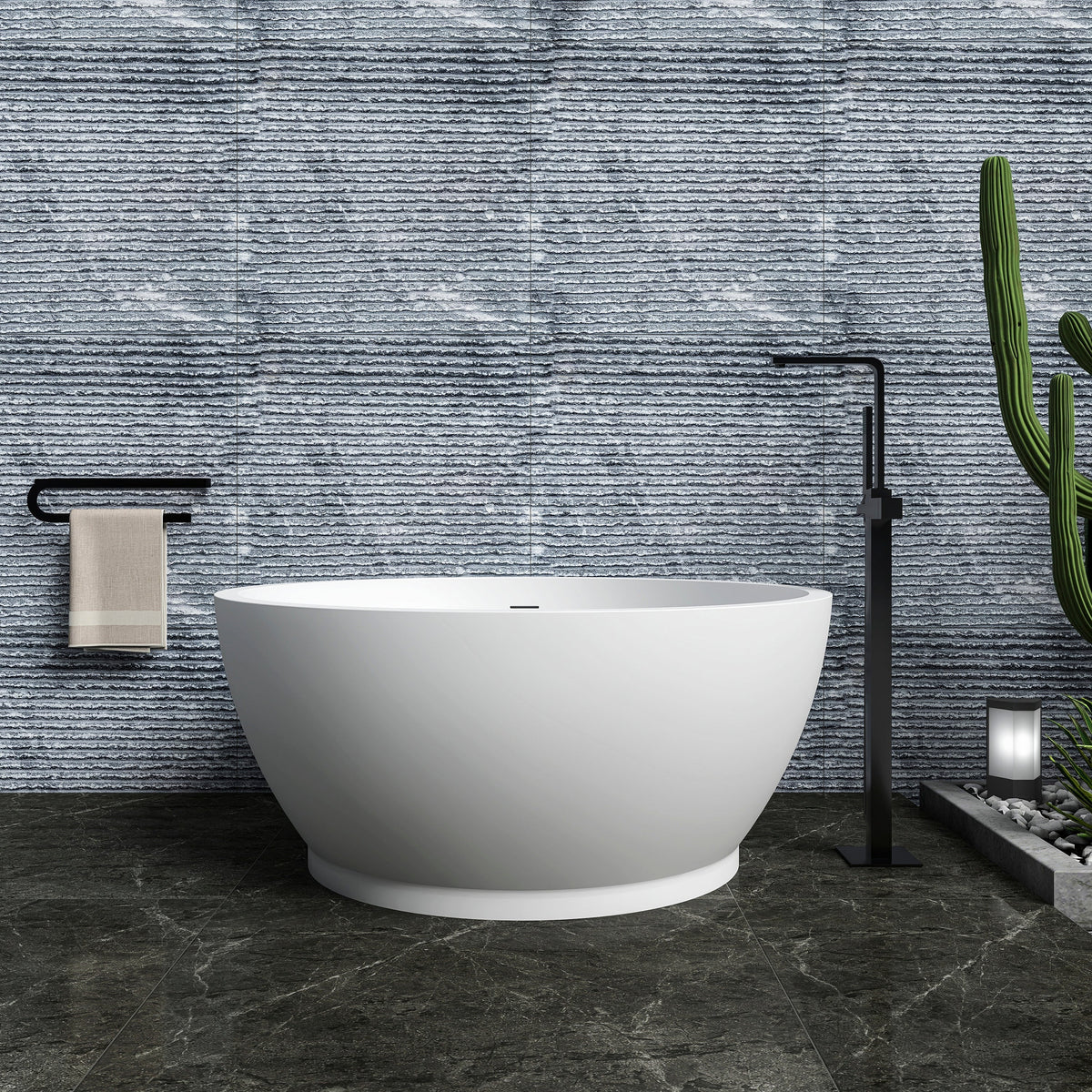 52.7 Inch Round Freestanding Soaking Bathtub with Solid Surface - Matte White