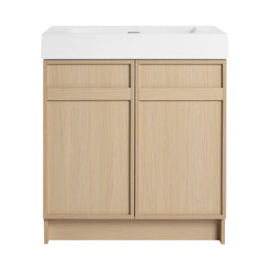 Light Brown Freestanding Bathroom Vanity with Resin Sink & Soft Close Cabinet Doors