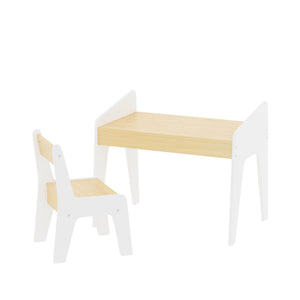 Children's White Study Table Set with Chair for Ages 2-8 - Wood