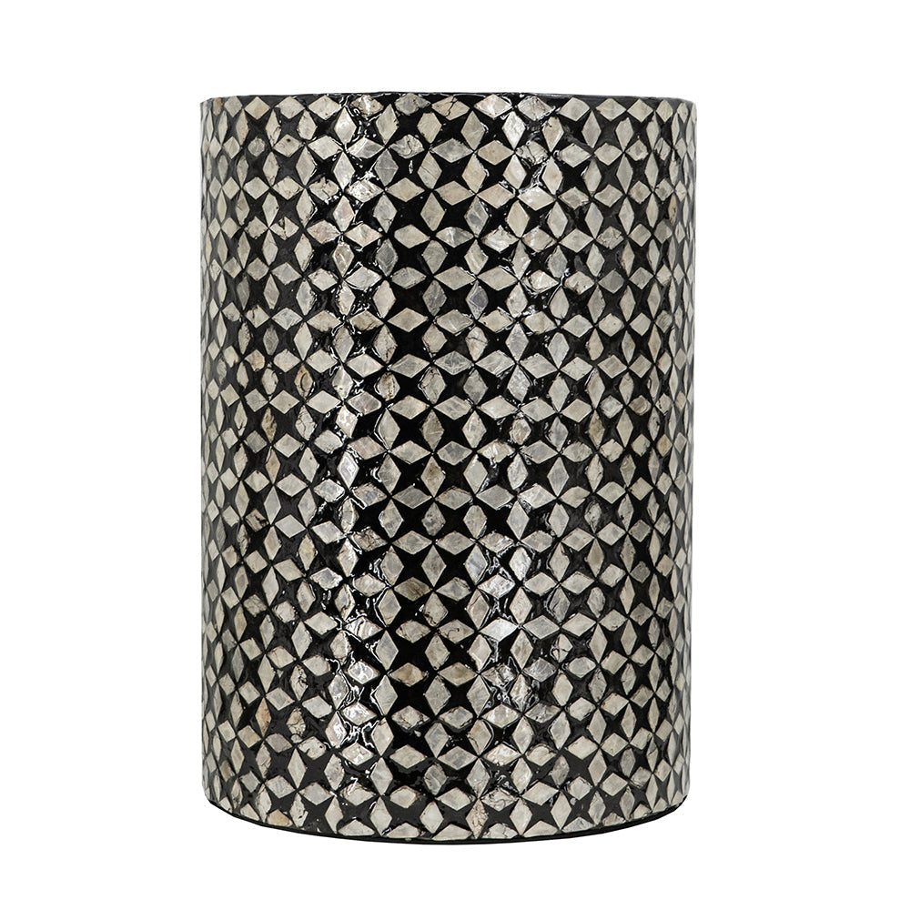 D14x20' Black Round Accent Capiz Stool, Garden Side Table