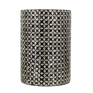 D14x20' Black Round Accent Capiz Stool, Garden Side Table