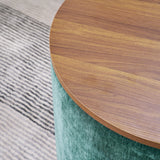 Classic Style 2-Piece Round Chenille Storage Ottoman Set with Drum Shaped Stool