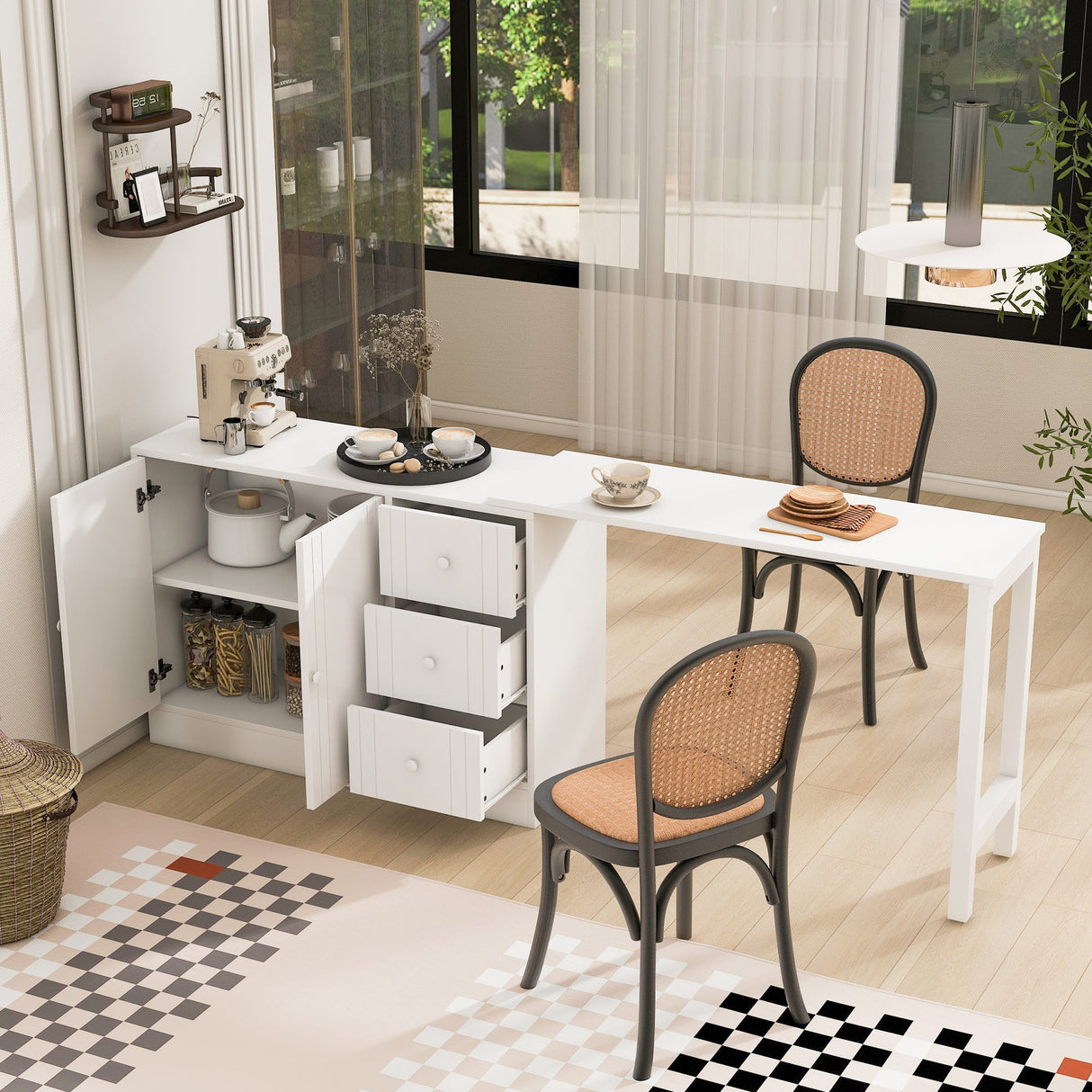 U Style 89.7'' Wooden Sideboard with Extendable Table