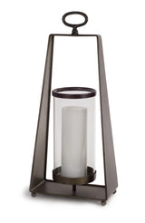 Glass candle holder in tapered metal stand (set of 2)